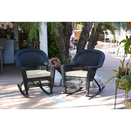 PROPATION W00207R-D-2-FS001 Black Rocker Wicker Chair with Ivory Cushion PR2430150